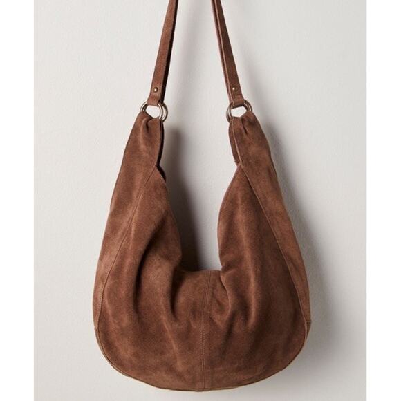 Free People Roma Suede Tote Bag in Coconut Shell Crossbody Slouchy Hobo Bohemian - Picture 2 of 14